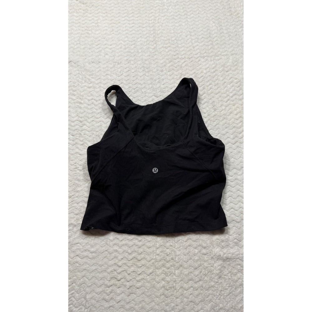 Lululemon Ebb to Street Tank Top Black Ribbed Cropped Shelf Bra 8 W1DWNS